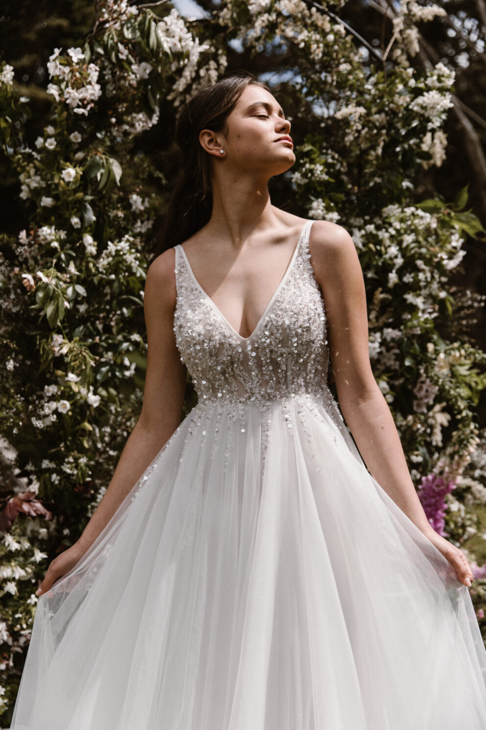 A masterpiece of sparkle, our Liberty gown shines with every step, the combination of beads & sequins sewn onto this gorgeous princess gown is perfection.