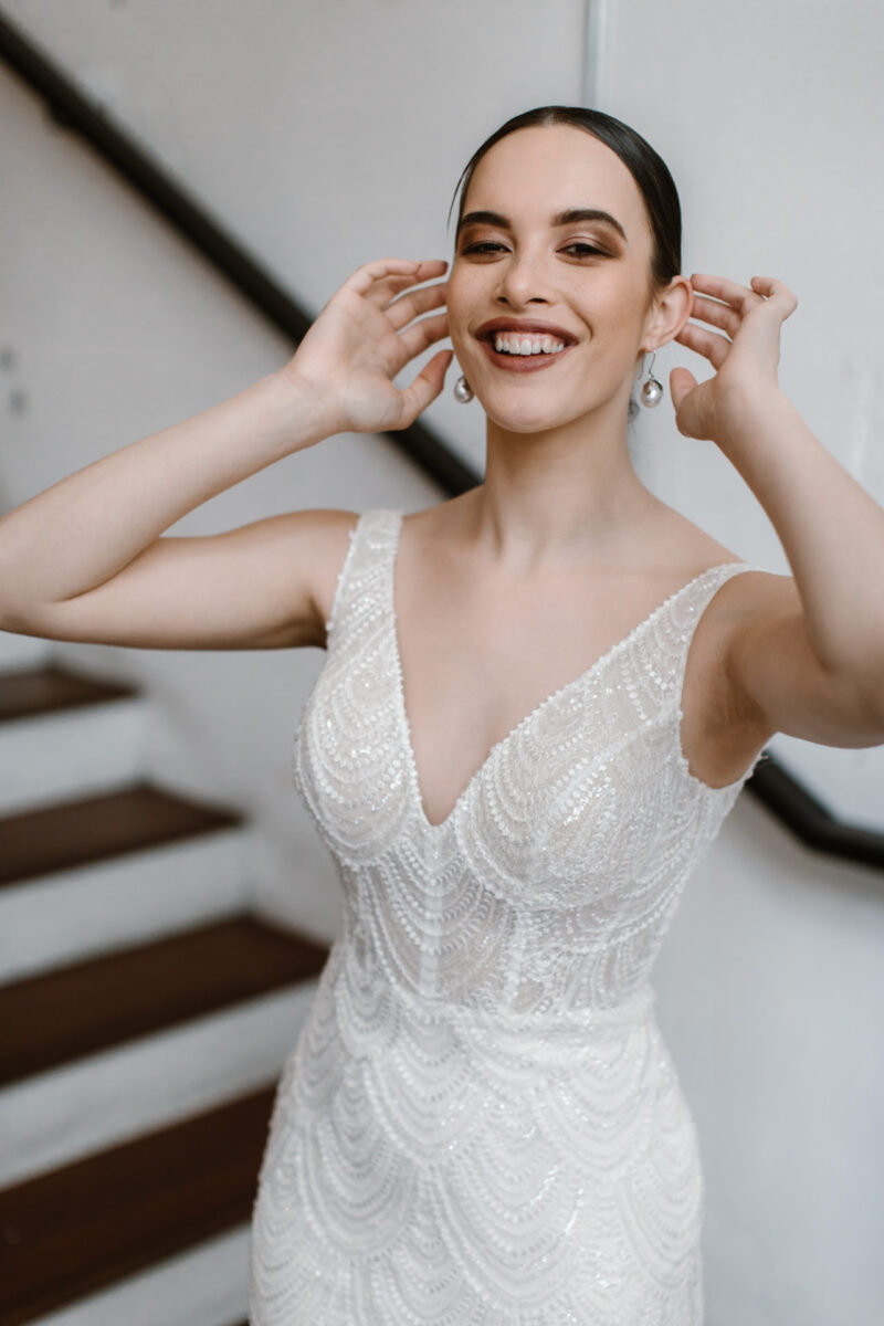 Our Ricarda wedding gown is in a league of its own, this unique & exquisite scalloped lace flows perfectly over any figure & stands out in any wedding style
