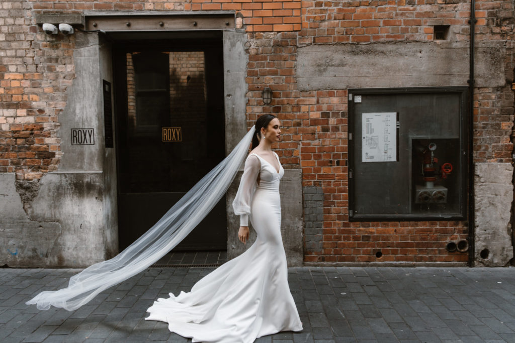 classic wedding gown with sleeves