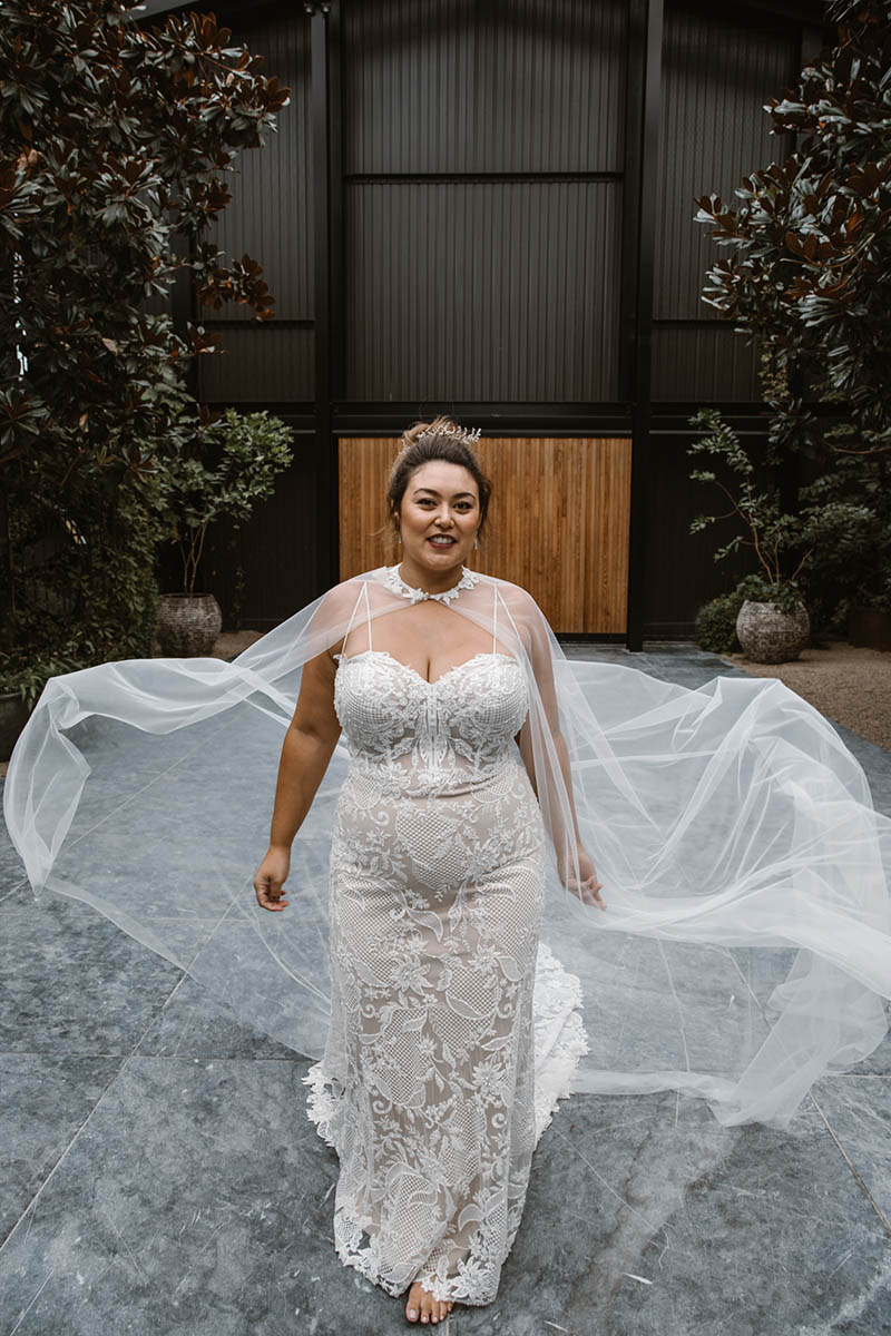 Soraya is a stunning wedding gown with exposed boning detailing & heavy beaded lace that fits perfectly to the body showing off your beautiful silhouette